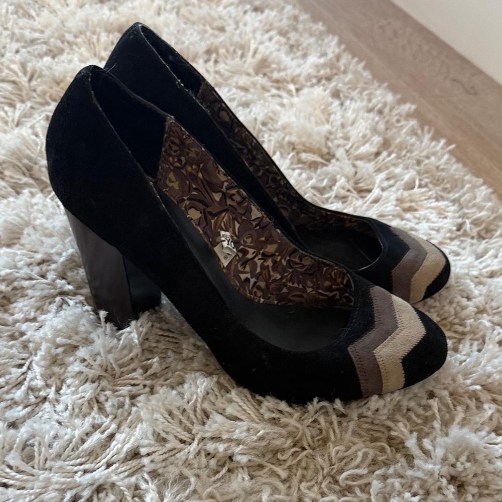 Missoni for Target Black Tan Chevron Pumps Block Heel Retro Y2K Size 8
